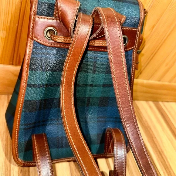 Vintage Polo Ralph Lauren BlueGreen Plaid Leather-Trimming